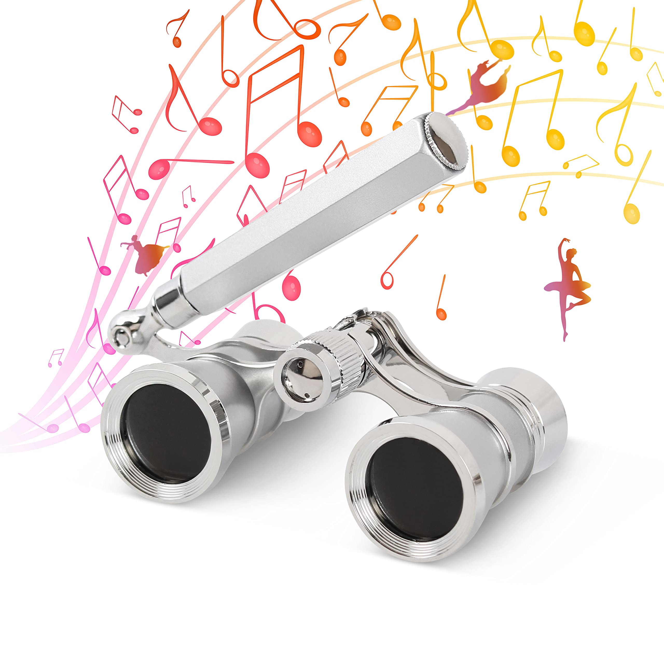 Photo 1 of Aomekie Opera Glasses Binoculars 3X25 Lorgnette Theater Glasses Mini Binocular Compact with Handle for Adults Women in Musical Concert?Silver?