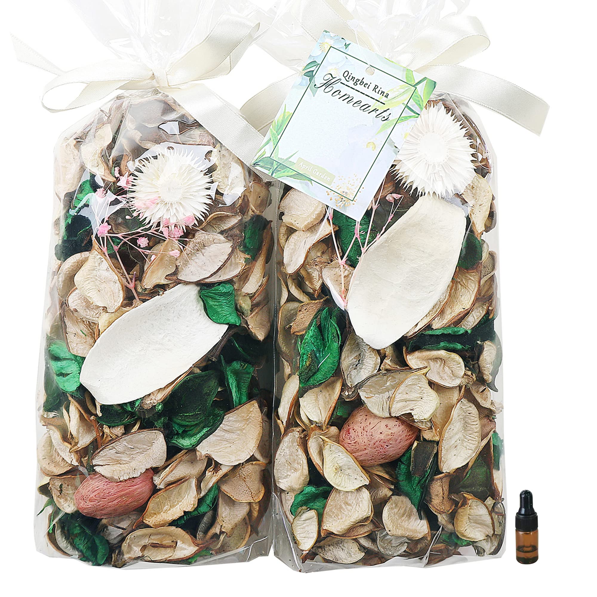 Qingbei Rina Spring Pot pourri Bags,Tea and Jasmine Scented Pot pourri Dried Flower, White Bowl Vase Filler,Home Fragrance,Table Decor(2 Bags)