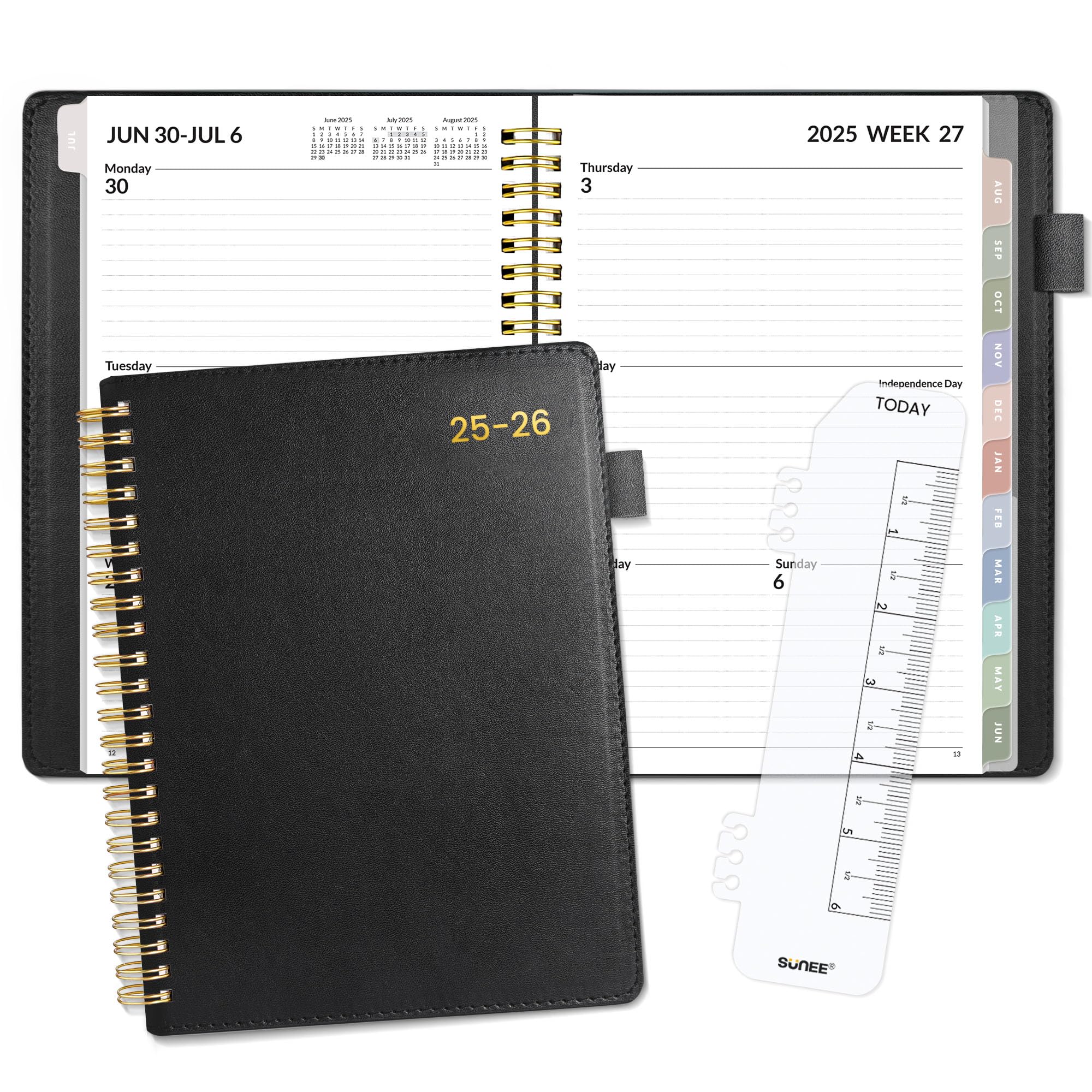 Photo 1 of SUNEE 2025-2026 Weekly & Monthly Planner 6.4"x8.5" - 12 Month (July 2025 - June 2026), Vegan Leather Cover Planner Academic Year Calendar, Pocket, Notes, Monthly Tab, Black