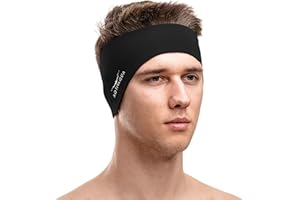 AqtivAqua Swimming Headband Swim Ear Band Protection Cover Swim Headband for Kids Adults Men Women Toddlers Ear Plugs in (Color: Black, Size: X-Large)