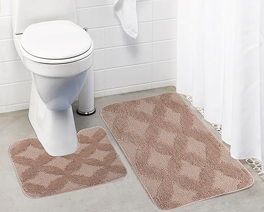 Lushomes Ultra Soft Microfiber Polyester Beige Regular Bath Mat Set