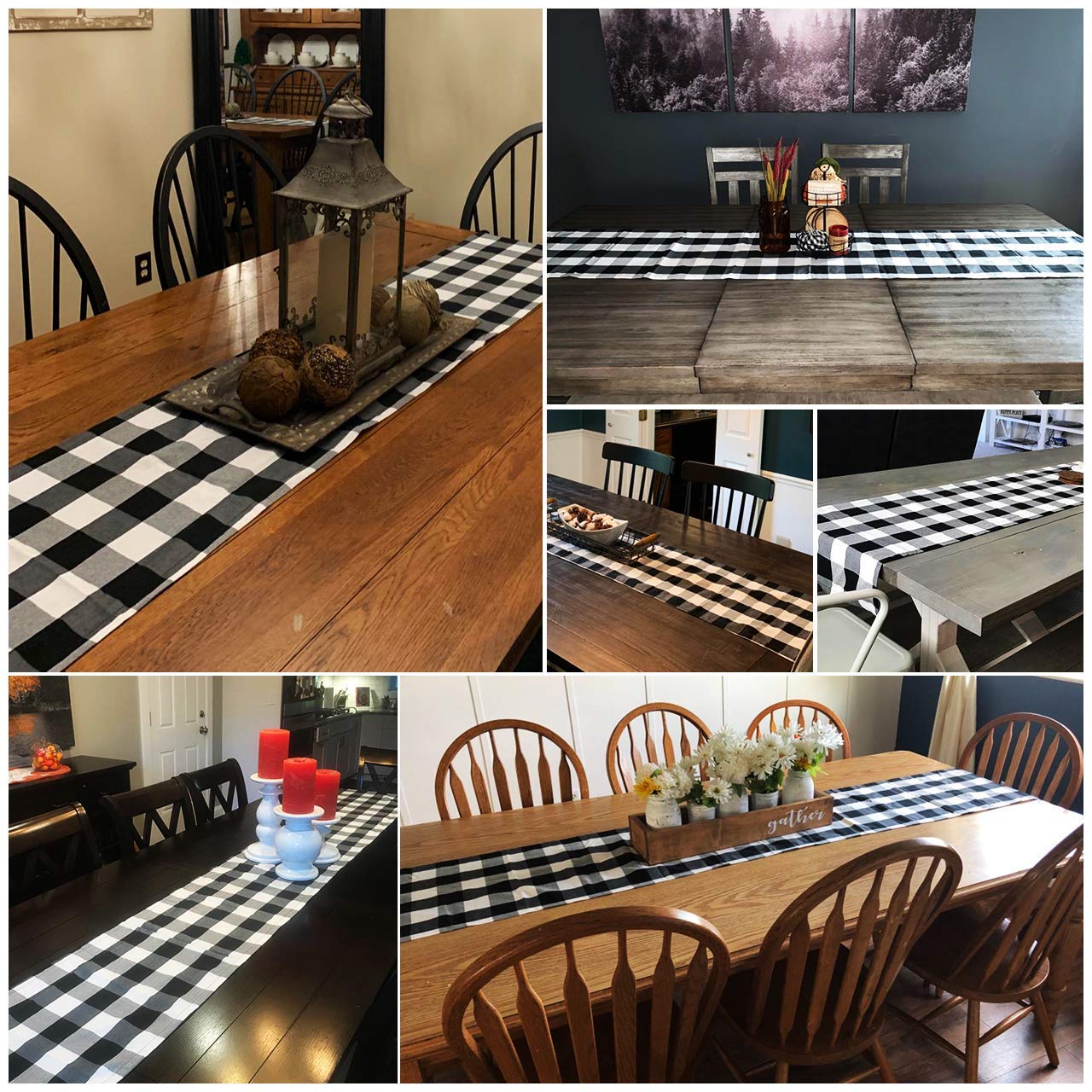 Checkered Table Runner, Trendy & Modern Plaid Design 100% Cotton Table Runner with Three Christmas Hat for Family Dinner, Outdoor or Indoor Events, Thanksgiving, Christmas 14 x 79\
