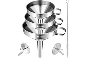 Anaeat 3 Pack Stainless Steel Kitchen Funnel Set, Multi-Use Premium Metal Food-Grade Cooking Funnels with 2 Removable Straine