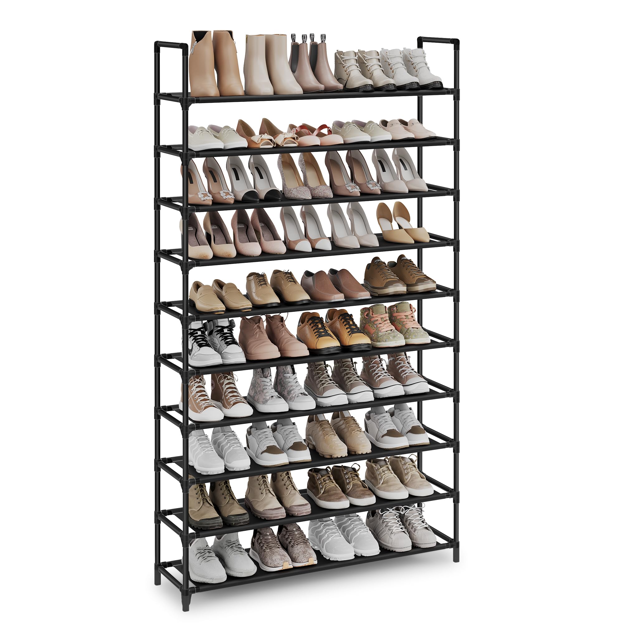 Photo 1 of *******************Missing parts - 2 shelves are missing.*************
SONGMICS Shoe Rack, 10-Tier Shoe Shelf, Shoe Storage Organizer, 11 x 37 x 68.9 Inches, Metal Frame, Non-Woven Fabric Shelves, for Entryway, Bedroom, Black ULSH11H