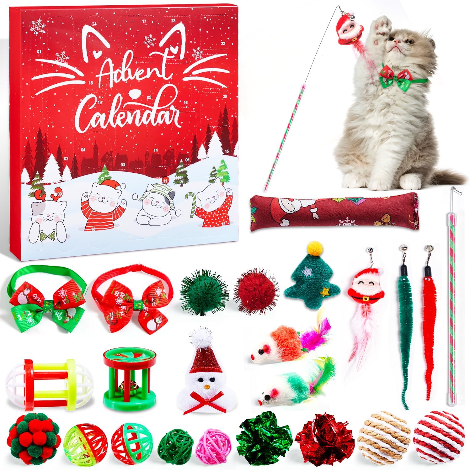 Advent Calendars - Cat Advent Calendar 2023, Christmas Countdown Calendar for Kitten with 24pcs Assorted Cat Christmas Toys Variety Pack Kitten Interactive Play Xmas Gifts