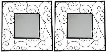 Hosley Decorative Square Iron Wall Mirror (15.24 cm x 29.84 cm, Black, Set of 2)