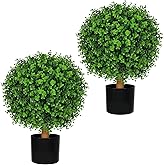 Artificial Boxwood Topiary Ball Trees in Black Pots, 24" UV Resistant Faux Greenery Shrubs, Set of 2 Fake Evergreen Faux Plant Perfect for Garden, Porch, Patio, and Yard Decoration