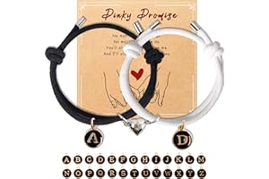 Hellodiy Matching Bracelets for Couples, Pinky Promise Bracelet with A-Z Pendant Letters, Gift for Boyfriend Girlfriend Best Friend with Cute Heart Matching Bracelet