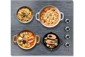 Karienvir Electric Cooktop 24 Inch, 4 Burner Electric Stove 6000W, Brushed Grain, 9 Power Levels, 220V-240V Built-in Electrics Radiant Cooktop, Knob Control, Safe Lock, Timer, Pause