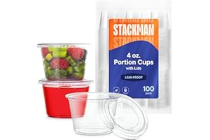Small Plastic Condiment Containers with Lids, Jello Shot Cups, Portion Cups with Lids, 4oz Dipping Sauce Cup,Salad Dressing C