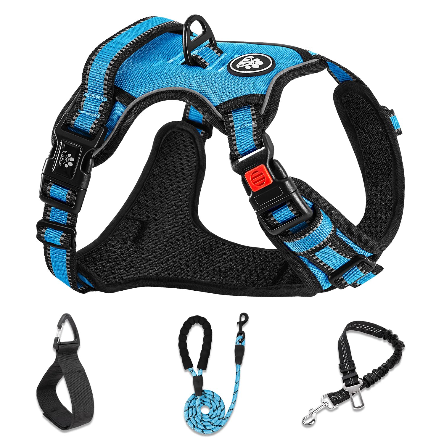 NESTROAD Blue Dog Harness, No Pull Puppy Dog Car Vest Harness and Lead Set, Size S for Small Dogs of Neck 11-15" Chest 15-21", Reflective No-Choke, Essential Pets Accessories for Training Walking — image 1