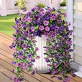 Artificial Hanging Flowers for Outdoors, 2 Pcs Fake Hanging Plant Spring Summer Decor, UV Resistant No Fade Faux Silk Daisy Flower for Planter Front Door Porch Patio Yard Garden(Double Purple)