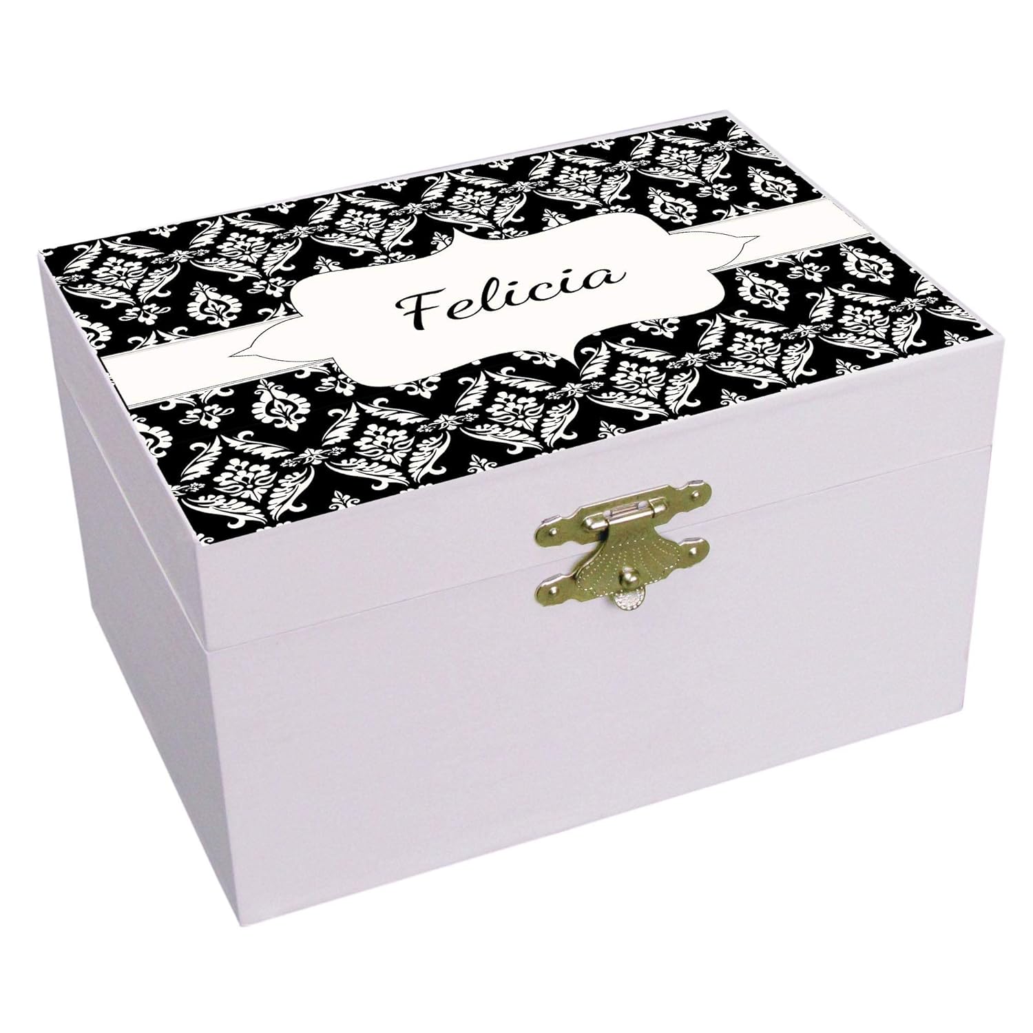 Mybambino Personalizedブラックダマスクバレリーナ音楽ジュエリーボックス B07fhy1kkz 収納用品 最新エルメス