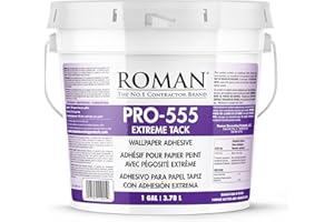 Roman PRO-555 Extreme Tack Wallpaper Adhesive Paste, Permanent Bond, Durable, Low Moisture, Easy Application, Tan, 1 Gallon (160 sq. ft.)