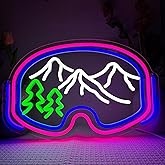 Symone Ski Goggles Neon Sign, USB Powered Dimmable LED Neon Light Winter Sports Party Decor, for Outdoor Adventure Themed Sports Bar Ski Themed Bedroom Decor, Skiing Gifts for Winter Lovers(16.1*10.4in)