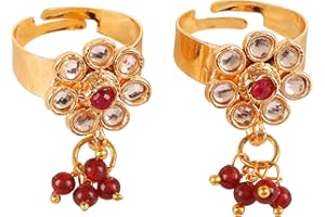 Touchstone Indian Bollywood Ethnic Traditional Hangings Designer Jewelry Toe Rings in Gold Or White Tone for Women.