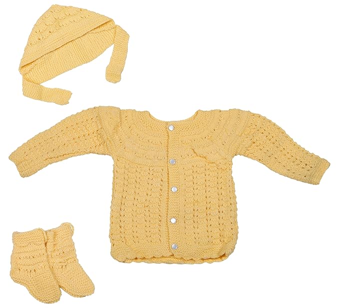 Baby Woolen Clothing Set (Yellow, 6-12 Months, Pack of 4)