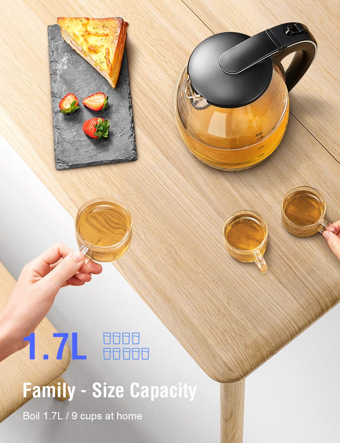 Bollitore in Vetro Elettrico KIKET, 1.7L Bollitore d\'acqua Borosilicato con Illuminazione a LED, Protezione Boil-dry, BPA-Free Teiera Elettrica, 2200w Sano Bollitore