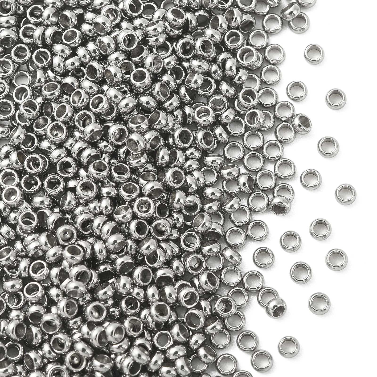 Airssory 1000 Pcs 304 Stainless Steel Crimp Tiny Loose Spacer Beads for Jewellery Making DIY Accessories - 2x1mm