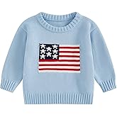 Toddler Baby Boy Girl 4th of July Outfit Long Sleeve Crewneck American Flag Sweater Memorial Day Patriotic Pullover Knit Tops