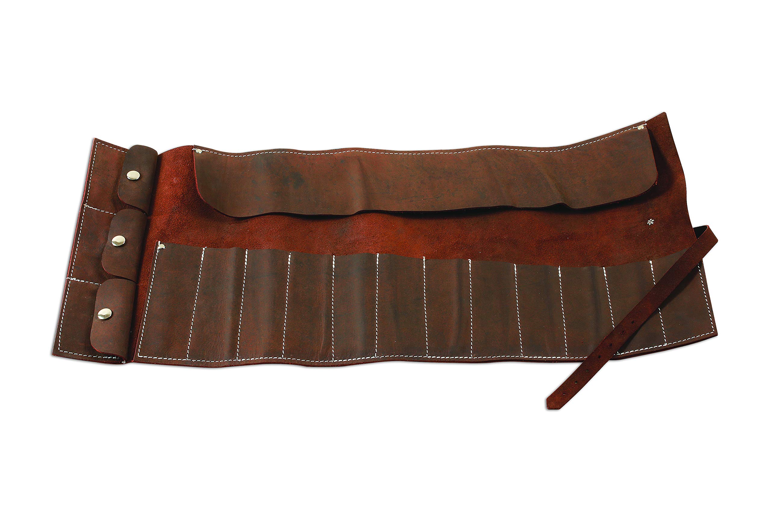 Gunson 77168 Leather Tool Roll Antique Finish 15 Pockets , Brown