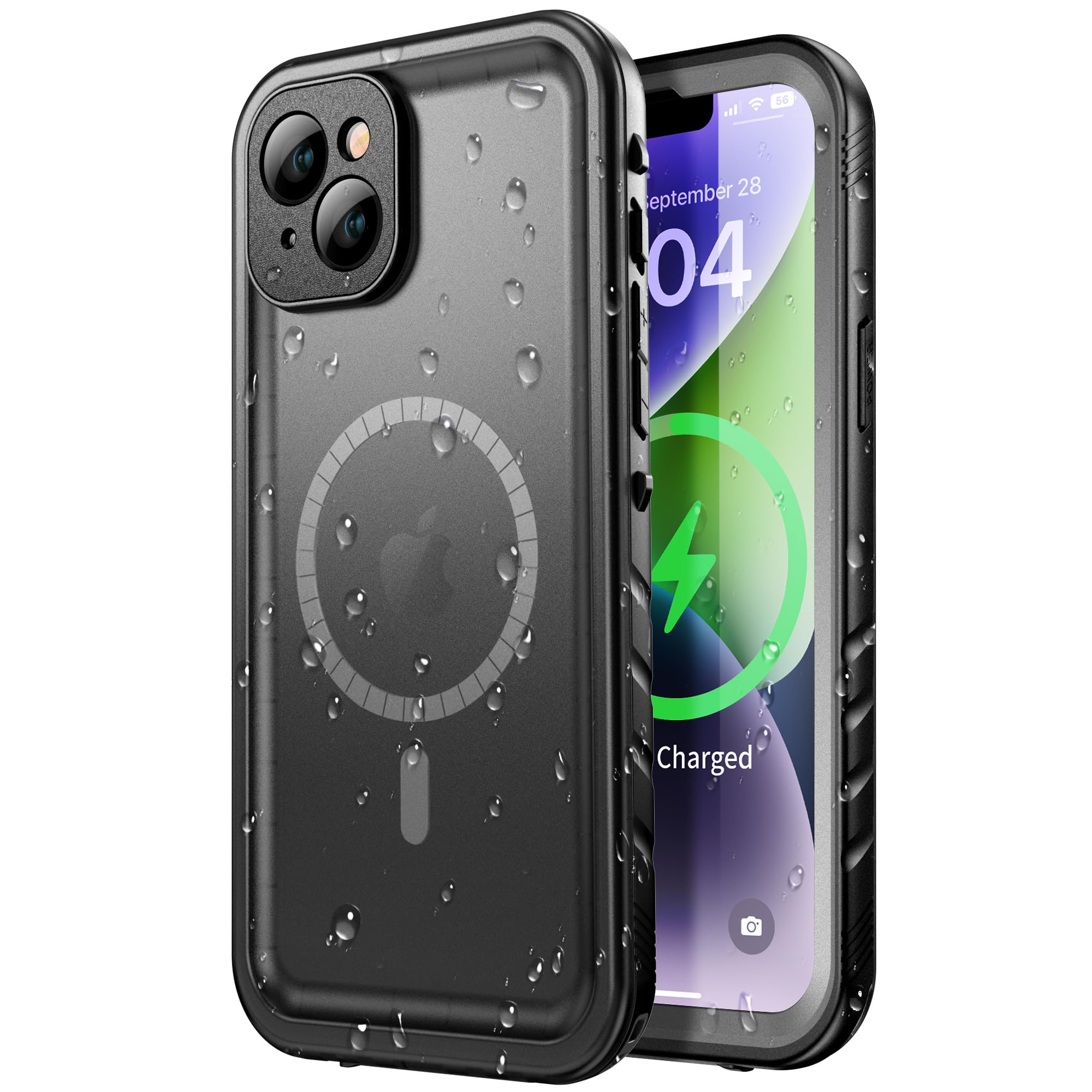 SPORTLINK Waterproof Case - Shockproof Heavy Duty Front Back Cover Built in Screen/Camera Protector 360 Full Body Protective IP68 Dustproof Military Bumper for iPhone 14 Plus (6.7"), Black-Magnetic — image 1