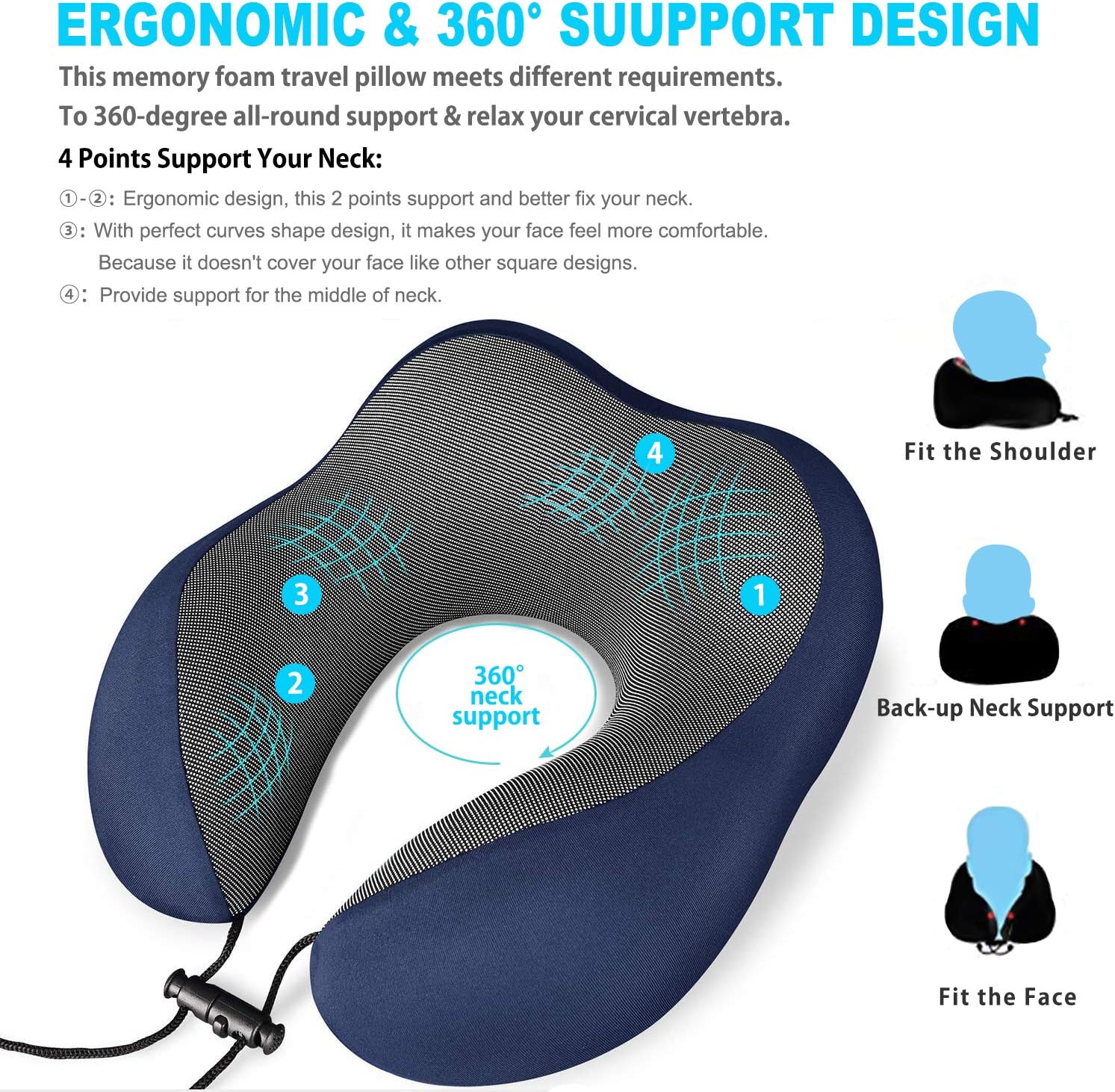 Travel Pillow 100% Pure Memory Foam Neck Pillow,Comfortable&Breathable Cover,Machine Washable,360° Neck&Head Support Pillow Travel Kits with 3D Sleep Mask/Earplugs/Luxury Bag,Great for Airplane/Travel: Kitchen & Dining
