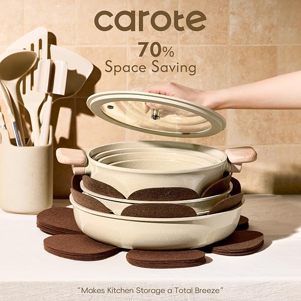 CAROTE 25PCS CERAMIC COOKWARE SET, POTS AND PANS SET NON STICK, RV KITCHEN COOKING SET REMOVABLE HANDLES, OVEN SAFE, INDUCTION COOKWARE, NON-TOXIC KITCHEN COOKING SET, PFAS AND PFOA FREE