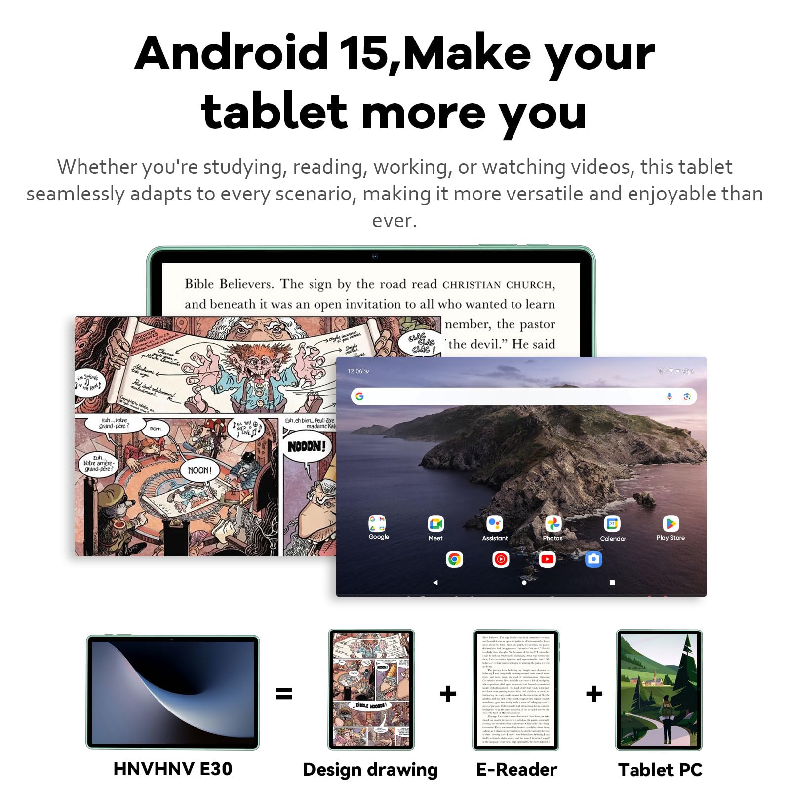 Android 15 Tablet 10.1 inch Tablet, 24GB RAM 128GB ROM 2TB Expand, Octa-core Processor, 2 Years Protection, 1280x800 HD IPS Touchscreen, GPS, WiFi 6, BT5.0, Dual Camera, 6000mAh Battery