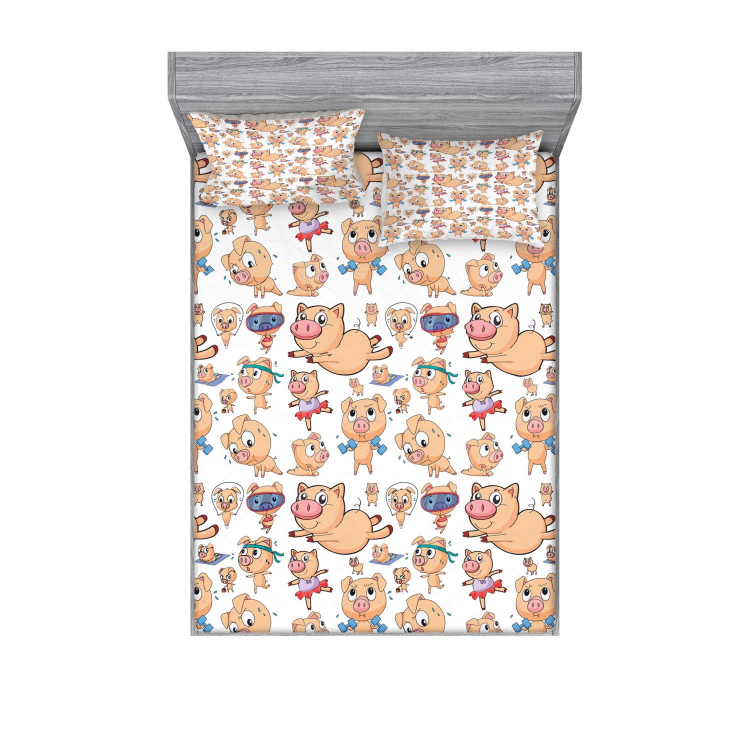 Lunarable Pig Fitted Sheet & Pillow Sham