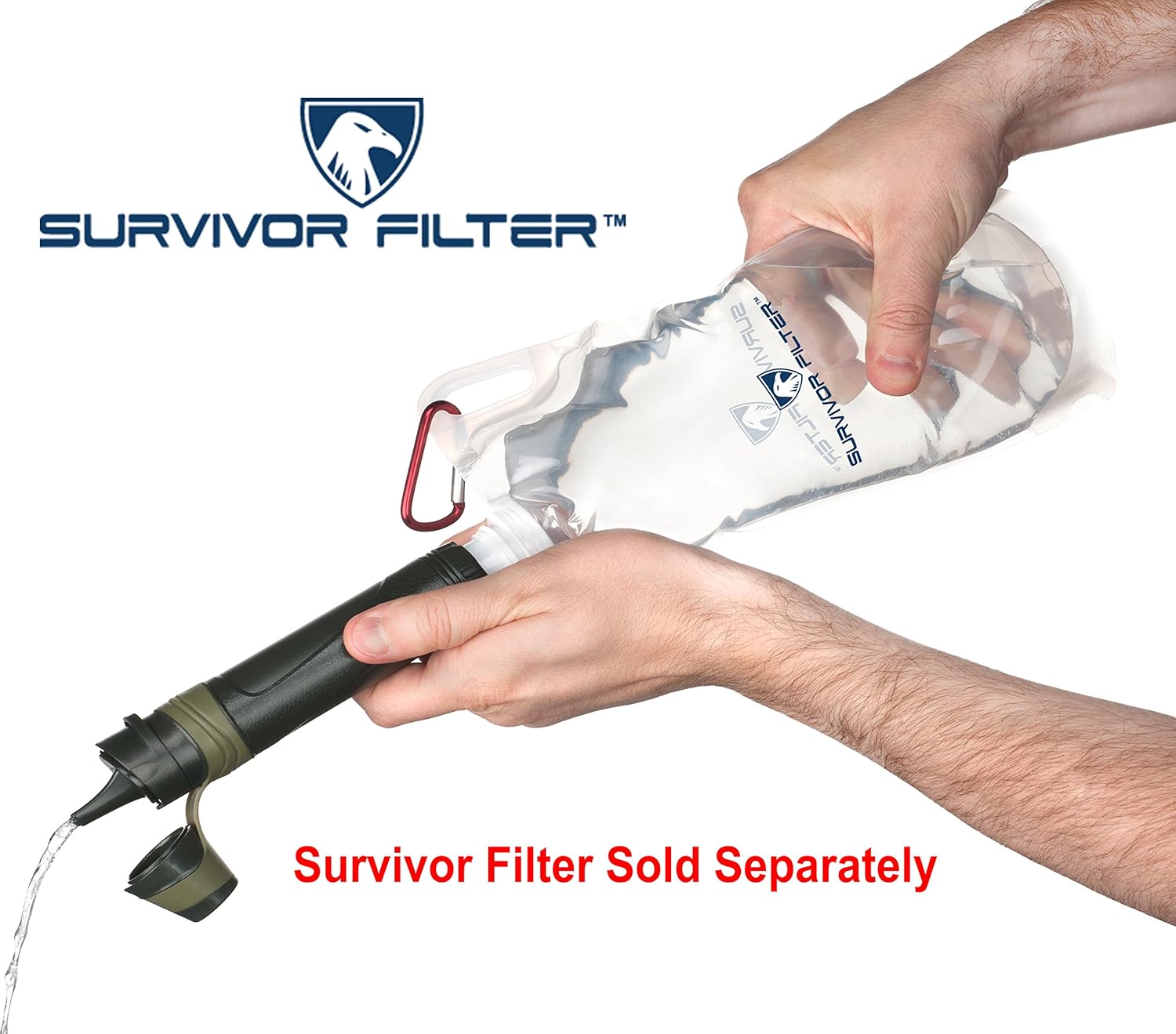 Survivor Filter Collapsible Canteens (33oz) 2 Pack (2L Total) - Durable Carabiners and Handles. Squeeze Water Through a Filter or Use as Water Bottles. Light and BPA Free. : Sports & Outdoors
