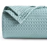 PHF Lightweight Waffle Weave Blanket Queen Size 90"x 90", Soft Woven Summer Blanket for Hot Sleepers - Aesthetic Home Decor for Couch Bed Sofa, Pet Friendly, Dusty Blue
