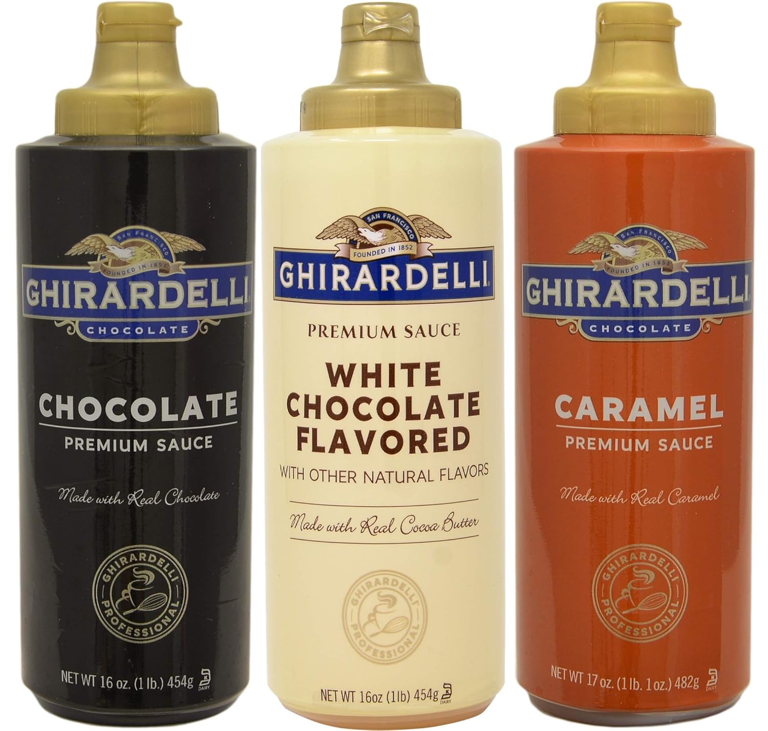 Ghirardelli Squeeze Bottles - Caramel, Chocolate & White Chocolate - Set of 3
