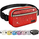 BAOGCOYO Fanny Packs for Women Men Mini Fashion Glitter Waist Packs with Adjustable Strap and 3 Zipper Pockets Everywhere Crossbody Belt Bag for Outdoors Running Travelling (Red Bling Sparkle)
