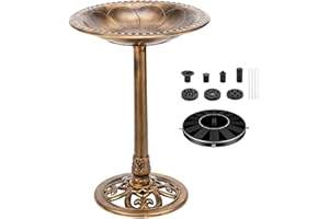 FSUON Bird Bath 28 Inch Height with Solar Powered Fountain, Polyresin Standing Antique Birdbath for Outdoor Garden Decor, Gold