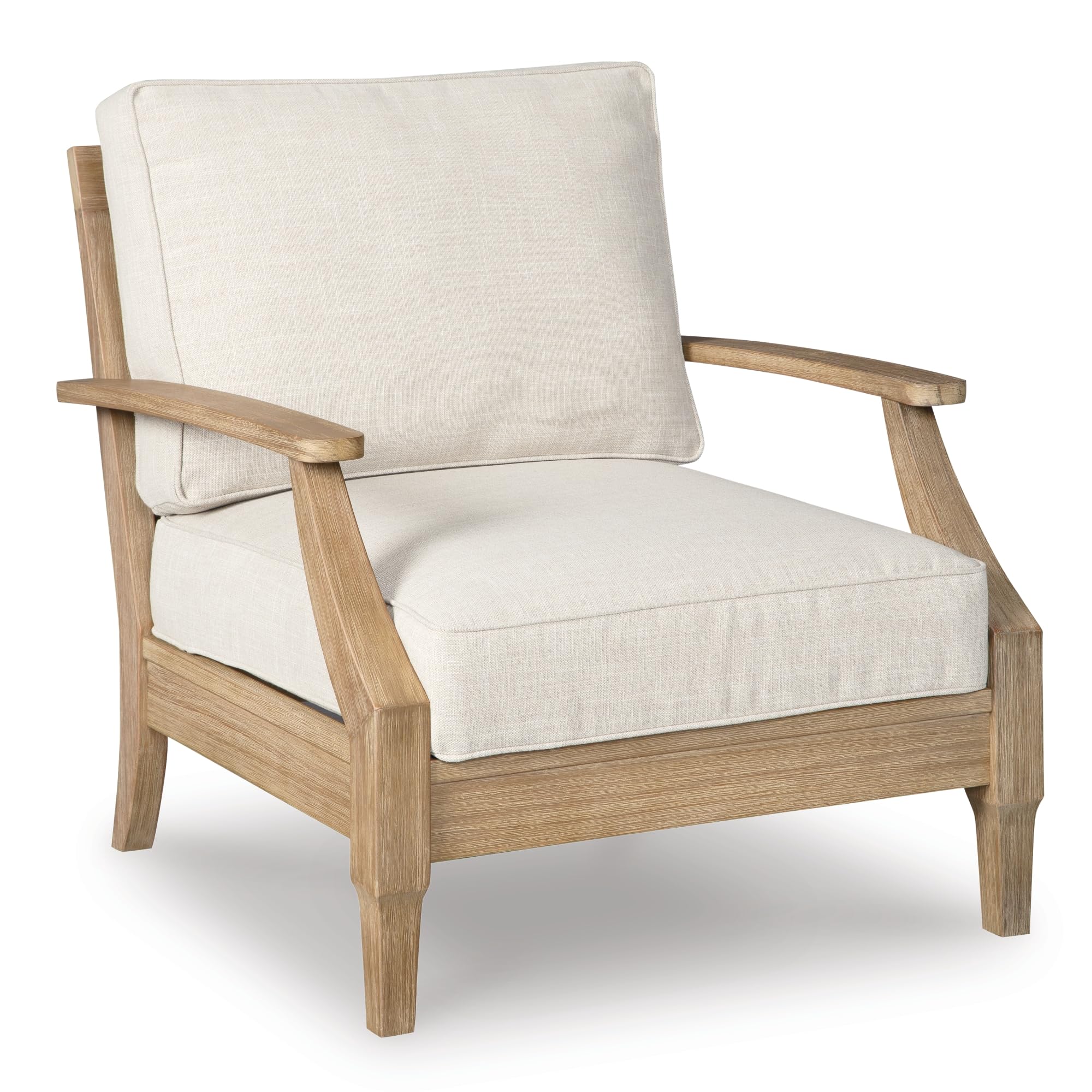Photo 1 of (FOR PARTS/ NO SCREWS) Signature Design by Ashley Carter Hall Outdoor Eucalyptus Patio Lounge Chair with Cushion, Beige