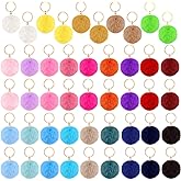 Hicarer 46 Pcs Pom Poms Keychains Faux Fur Ball Key Rings Fluffy Rabbit Fur Pompoms Keychains for Women Girls Bag Accessories