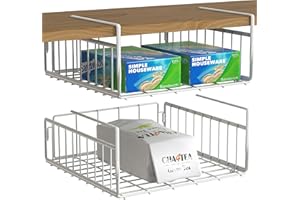 SimpleHouseware Under Shelf Basket, White - Pack of 2