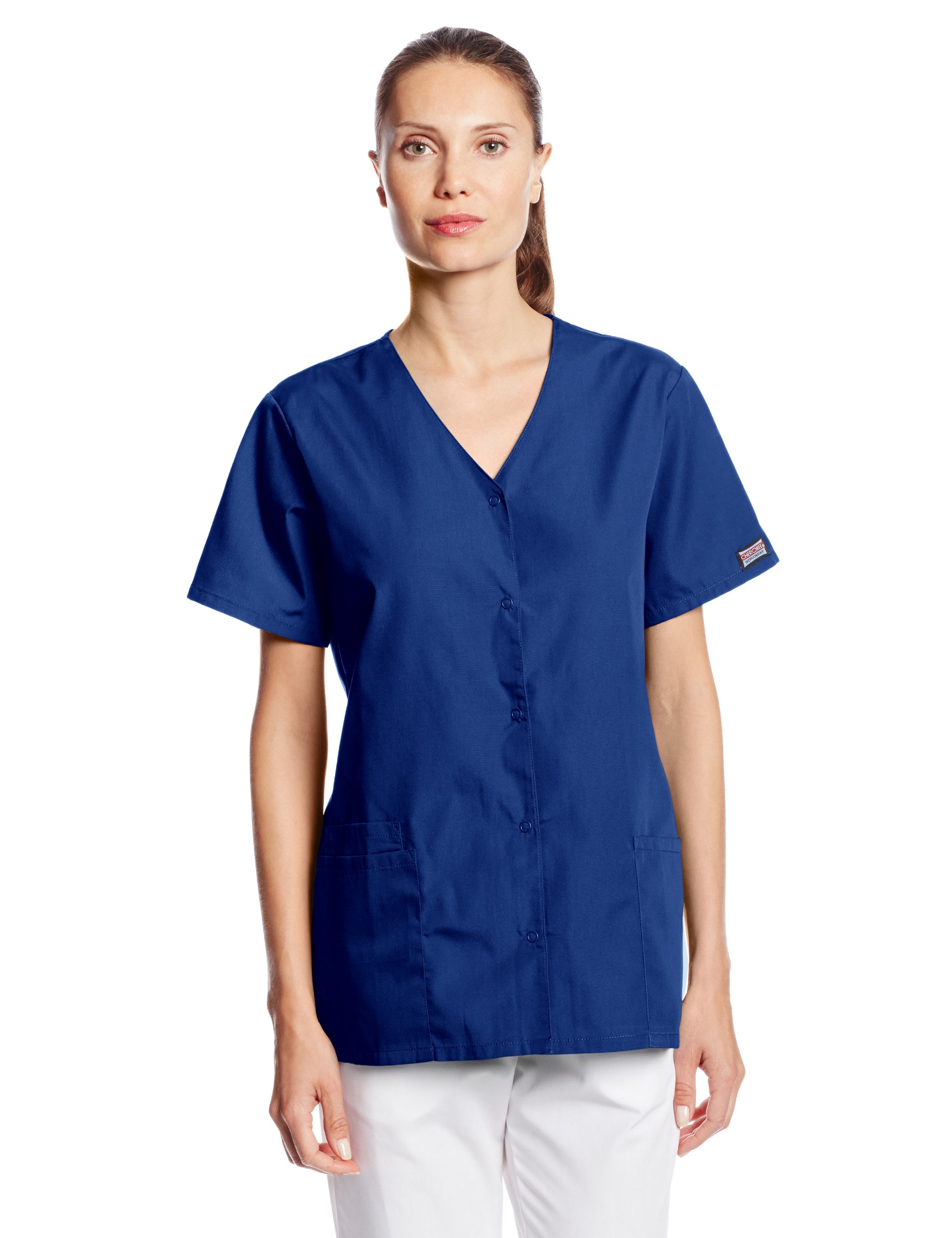 Cherokee Women Scrubs Top Workwear Originals Snap Front V-Neck 4770