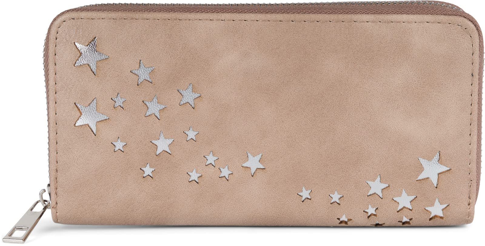 styleBREAKER Women's Wallet with Metallic Star Cut-Outs, Zippered Purse, Colour:Taupe