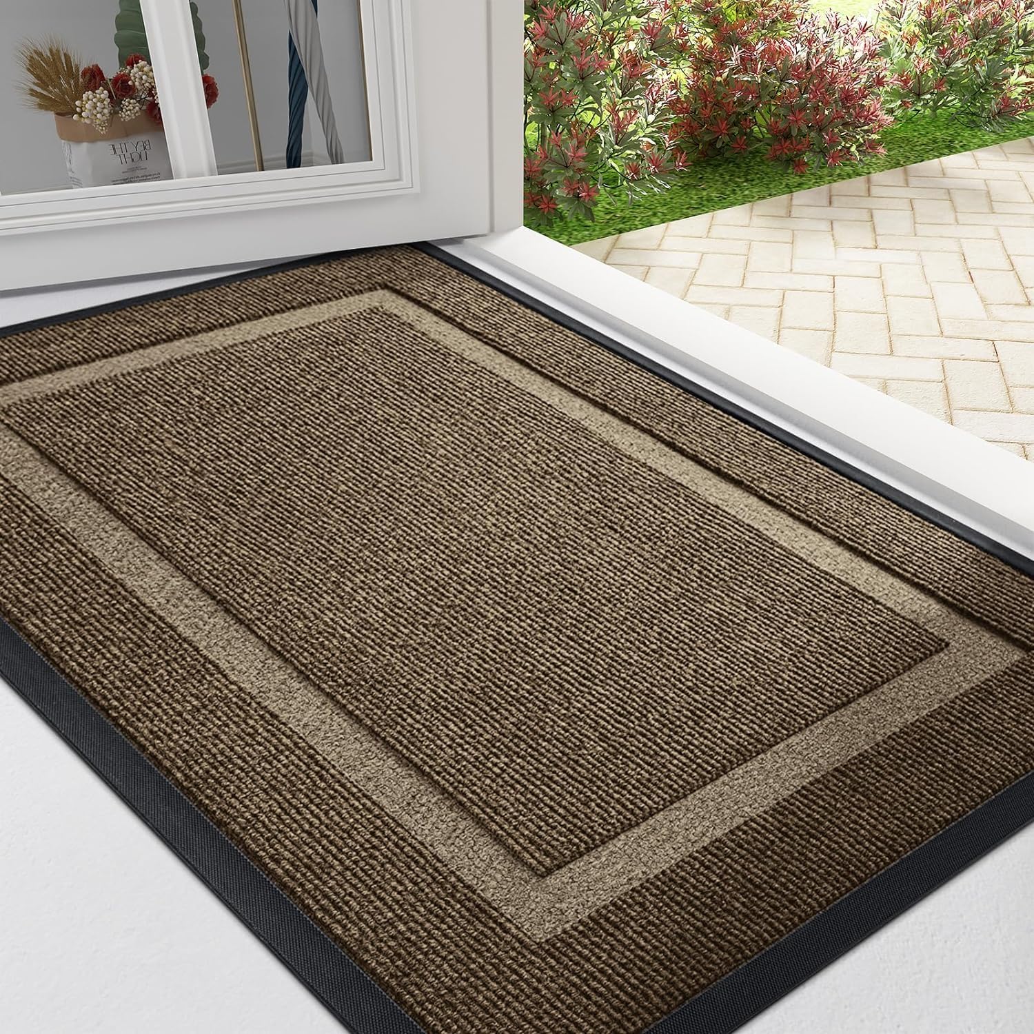 Homaxy Door Mat, Rubber Backed Non Slip Door Matts Indoor, Dirt Trapper Absorbent Mats, Washable Front Doormat Outdoor, Heavy Duty Floor Mat for Entrance, Kitchen and Garden, 43 x 76 cm, Brown