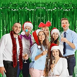2 Pack Green Tinsel Curtain Party Backdrop, 3.2Ft x