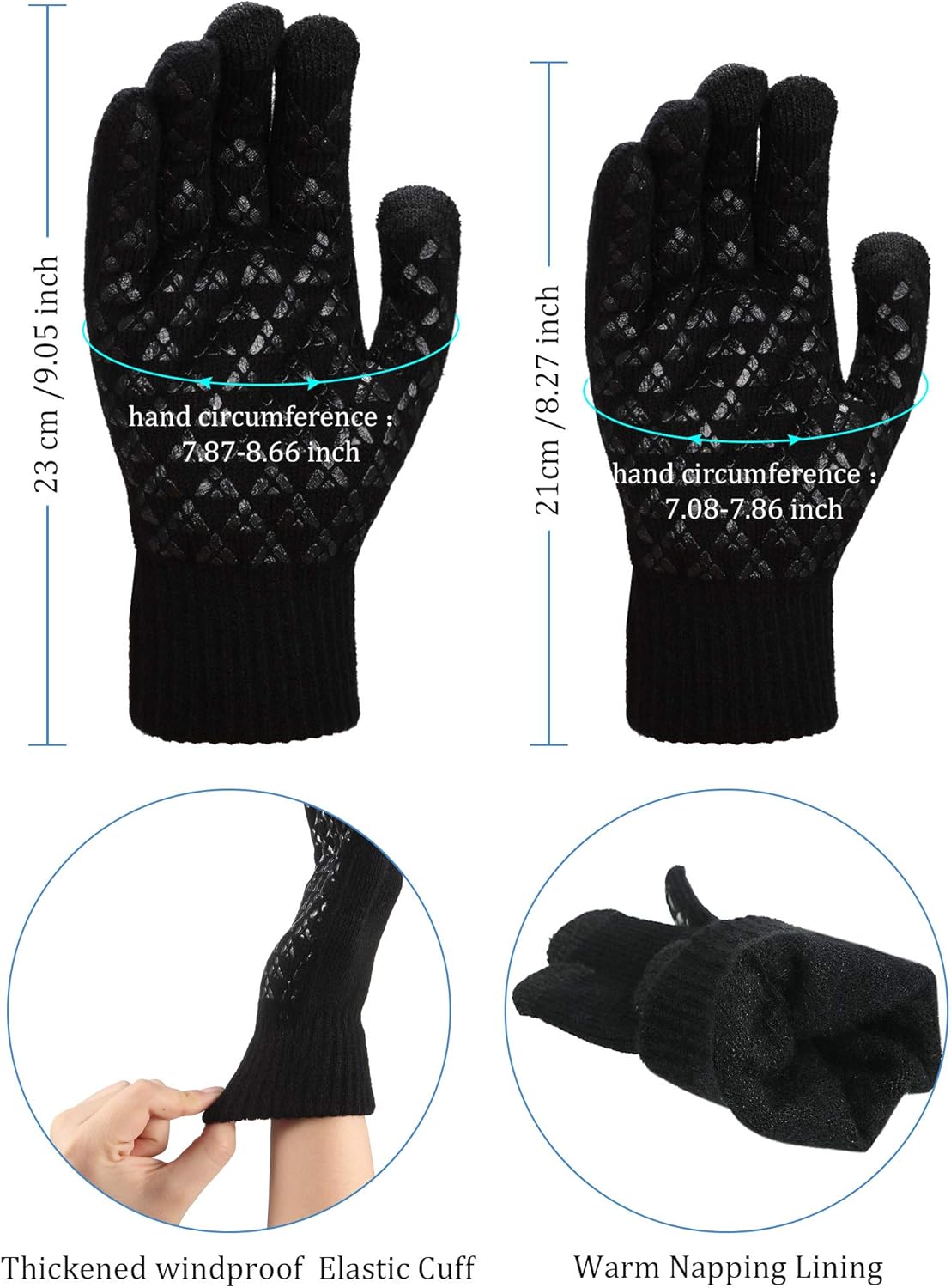 4 Pairs Winter Knit Touchscreen Gloves Warm Texting Gloves Elastic Anti-slip Gloves for Adults at  Women’s Clothing store