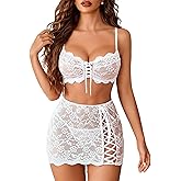 Avidlove Women Lingerie Sets 3 Piece Lace Bralette Mini Skirt With G-String Sexy Lingerie Outfits Babydoll Bodysuits