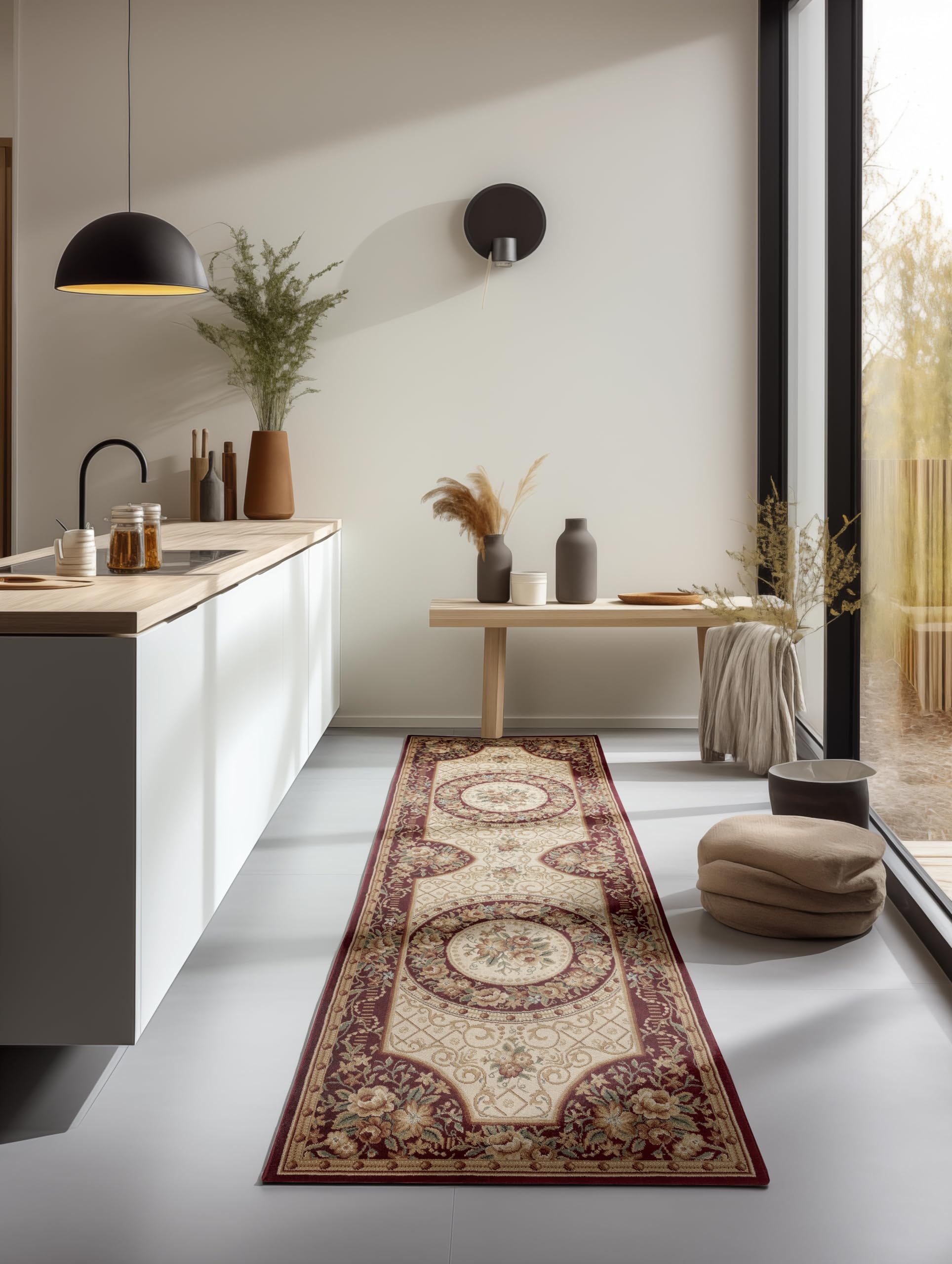 Nouristan Oriental Rug - Runner Oriental Classic Oriental Living Room Rug Densely Woven with Flowers Flat Weave for Living Room, Bedroom, Dining Room, Hallway - Red Cream, 80 x 240 cm