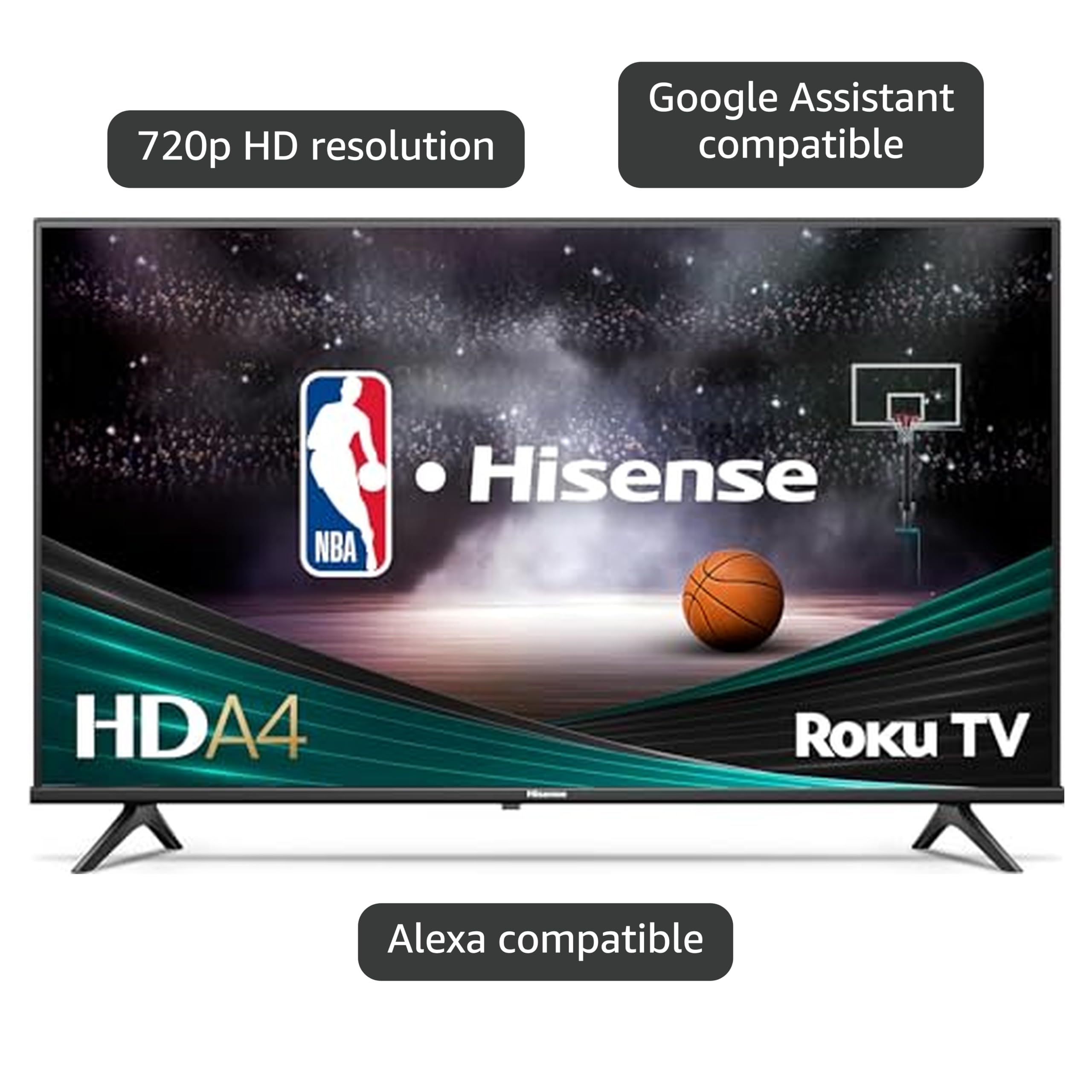Hisense 32-Inch Class A4 Series HD 720p Smart Roku TV with Alexa Compatibility (32A4HNR) - Dolby Audio, Slim Bezel Design, Google Assistant
