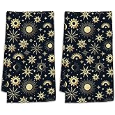 CIAIDU Magic Gold Sun Moon Stars Bath Hand Towels for Bathroom Decorative,Mystical Esoteric Soft Absorbent Hand Towels for Kitchen Home Gym Beach 16"x24"