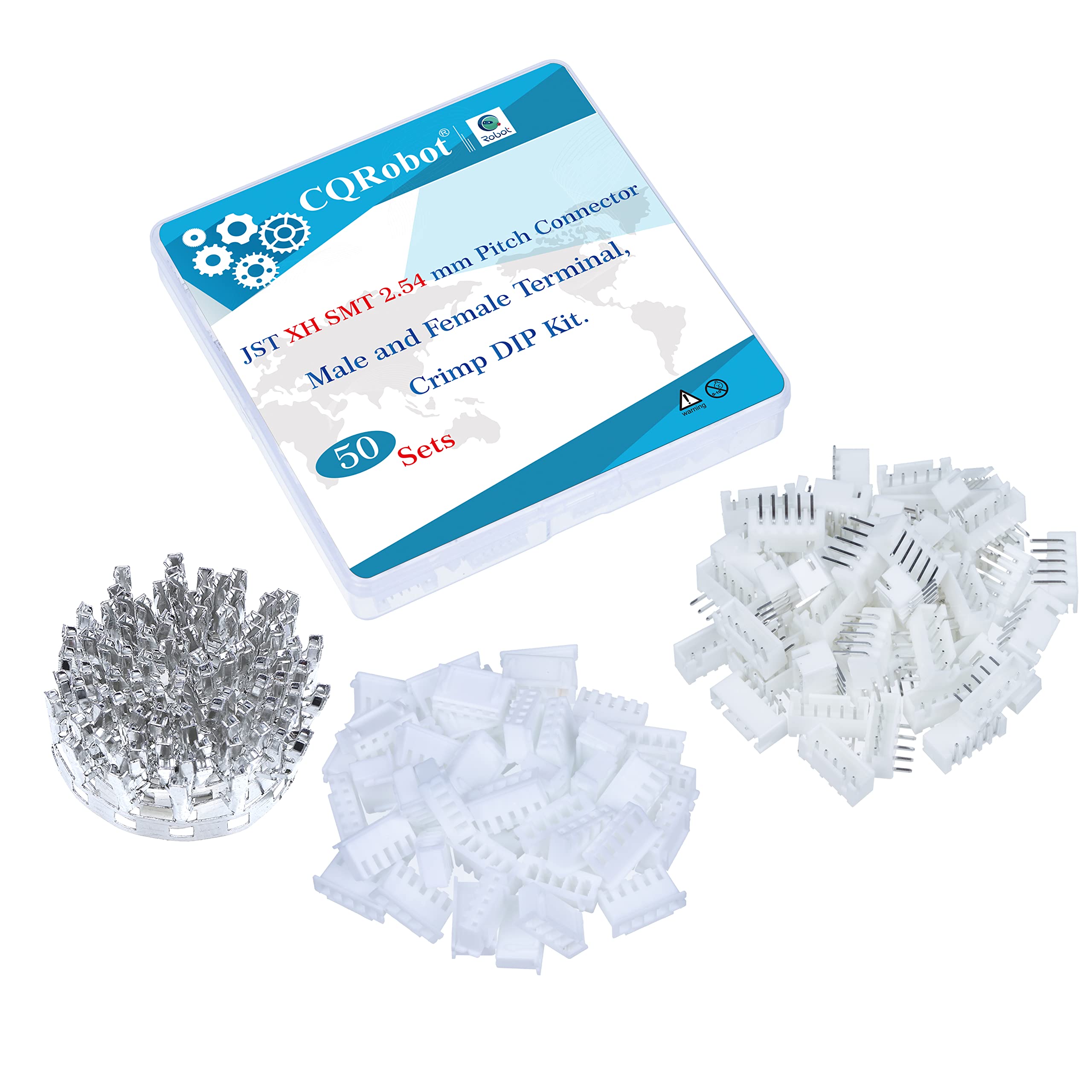 CQRobot JST XH SMD 2.54 mm Pitch 5-Pin Electronic Computer Connector IC Male Plugs, Female Sockets Housing and T-Shaped Crimp Terminal Kit. 50 Sets/350 Pieces Wire-to-Board Adapter Cable Assembly.