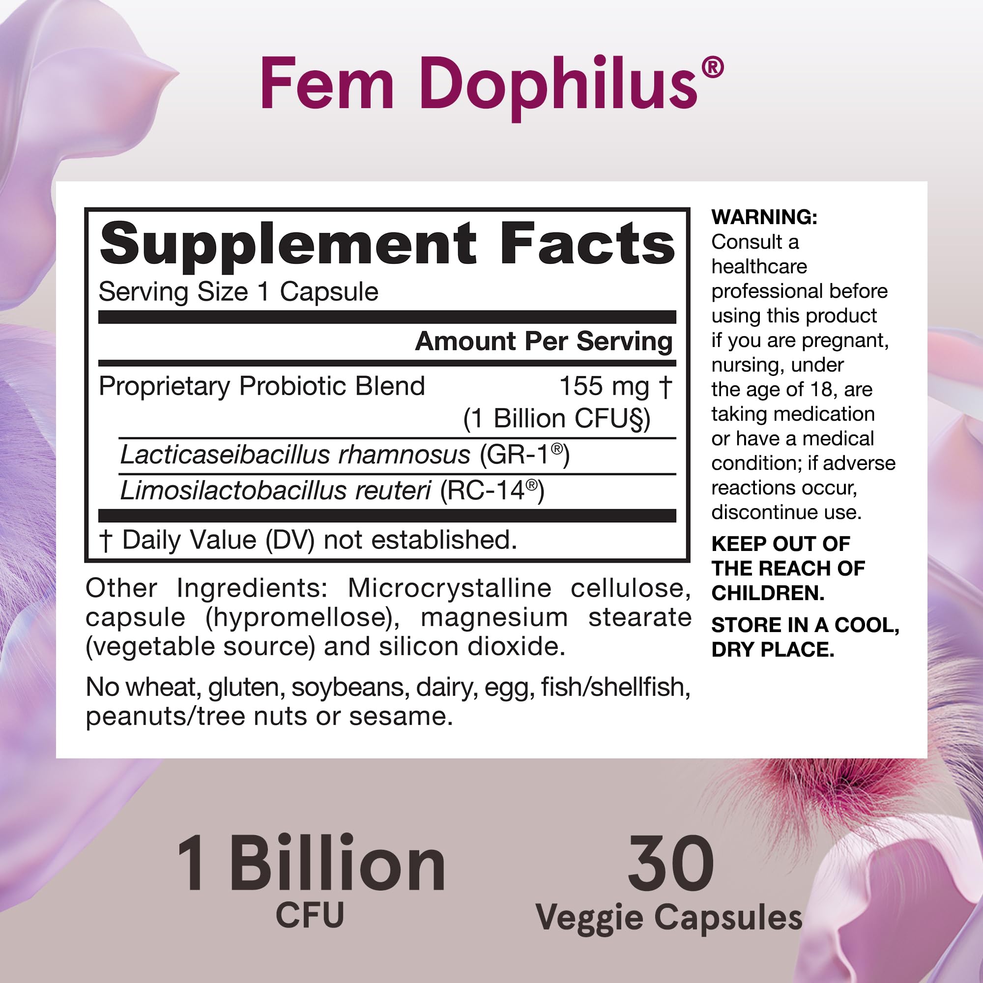 Jarrow Formulas Fem-Dophilus - 1 Billion Organisms Per Serving - 30 Veggie Capsules - Women’s Probiotic - Urinary Tract Health - Up to 30 Servings