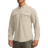 Men's Sun Protection Fishing Shirts Long Sleeve Travel Work Shirts for Men UPF50+ Button Down Shirts with Zipper Pockets
